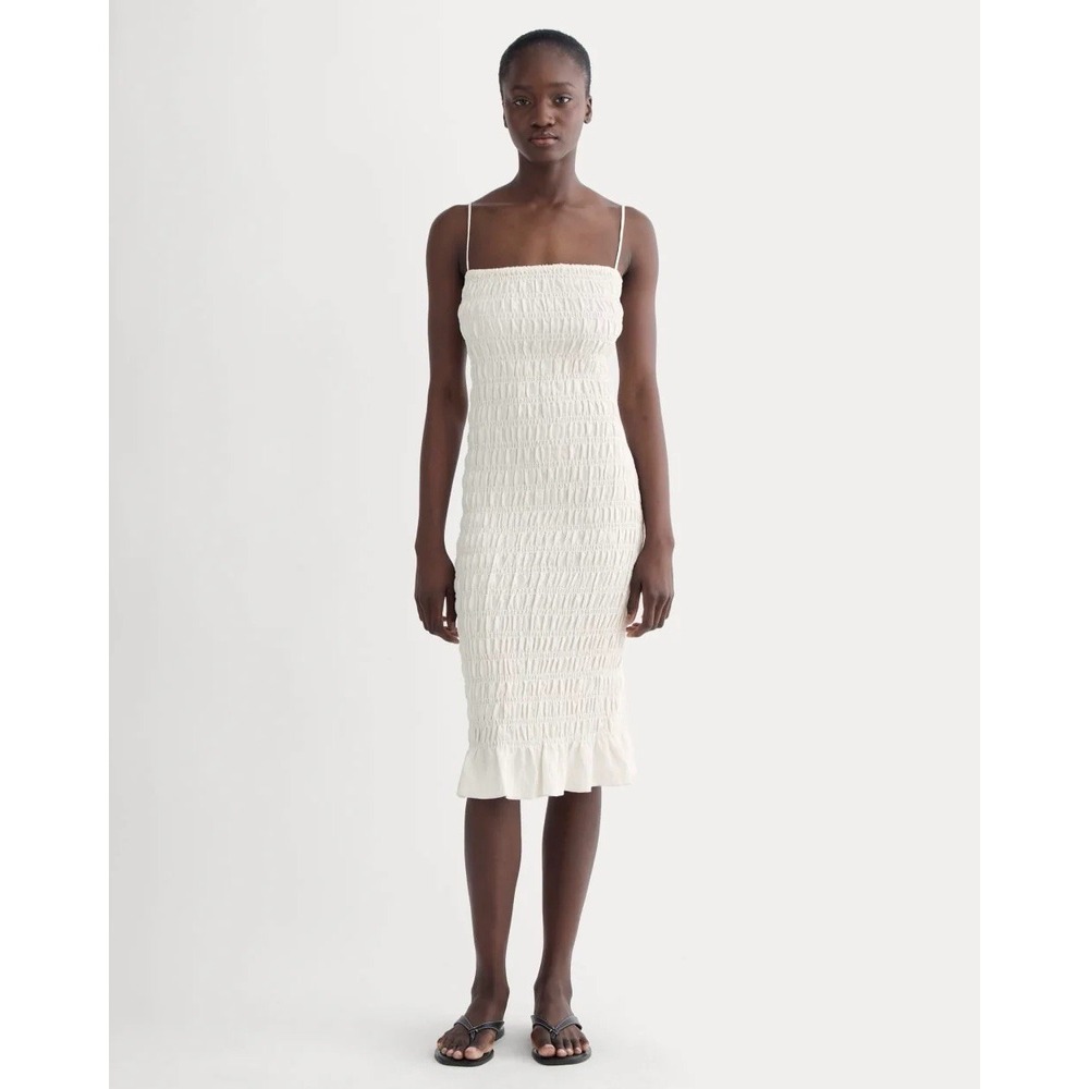 NWT Everlane The Smocked Sleeveless Column Dress Ivory Sz M Stretchy Resort